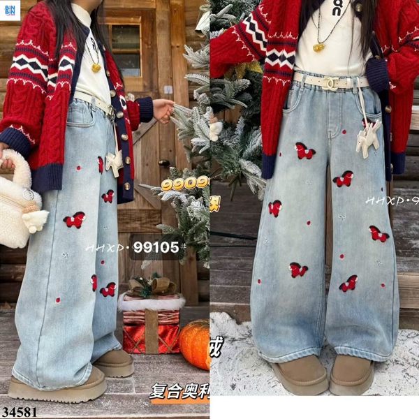 34581- Quần jeans dài thêu ngựa