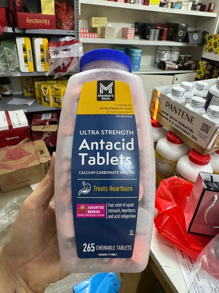 Viên nhai giảm đau dạ dày Member’s Mark Ultra Strength Antacid Tablets 1000mg – 265 viên (vị trái cây tổng hợp) ( date 2/28)