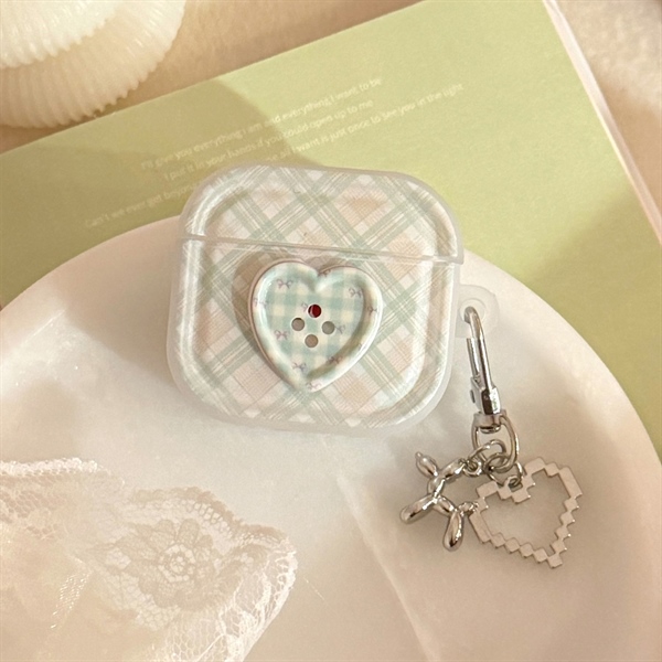 Case Airpod Caro Xanh Tim Nổi + Móc - Pro3
