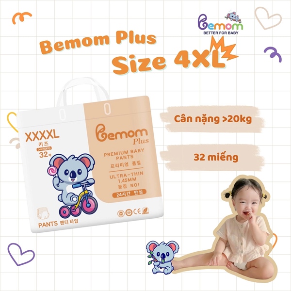 Tã Bemom plus quần 4XL 32 (>20kg)