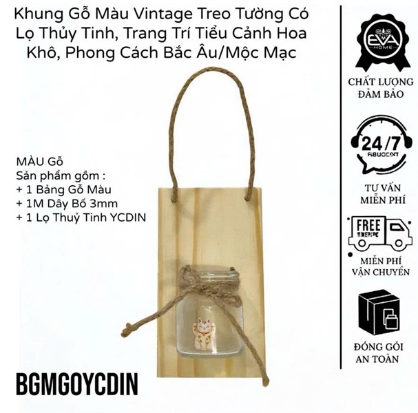 Khung Gỗ Màu Vintage Treo Tường Có Lọ Thủy Tinh, Trang Trí Tiểu Cảnh Hoa Khô, Phong Cách Bắc Âu/Mộc Mạc / BG Màu Gỗ+YCDIN