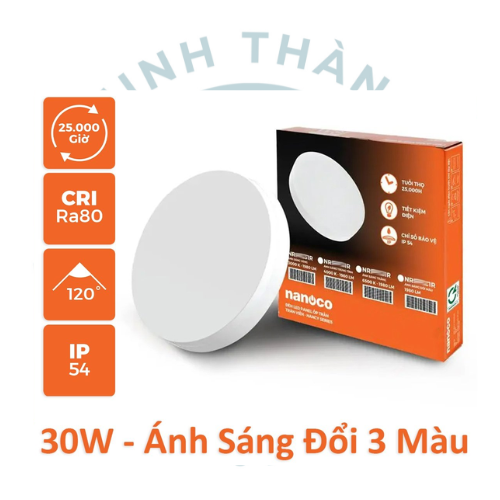 Nổi tròn tràn viền 30W 3 màu Nanoco