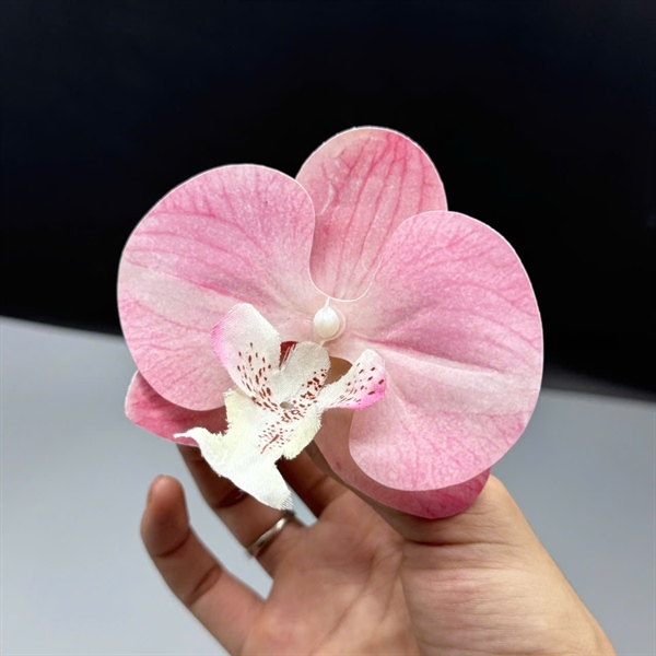 Hoa lan cài tóc cô dâu su mềm có sẵn kẹp cài tone màu hồng 9cm SP22266911