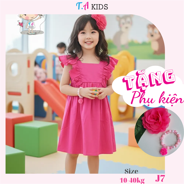 J7 (10-35kg) Váy đầm bé gái T.A Kids tay tiên hồng sen