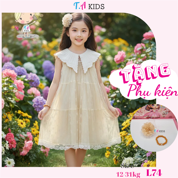 L74 (12-31kg) Váy ren cổ nhọn