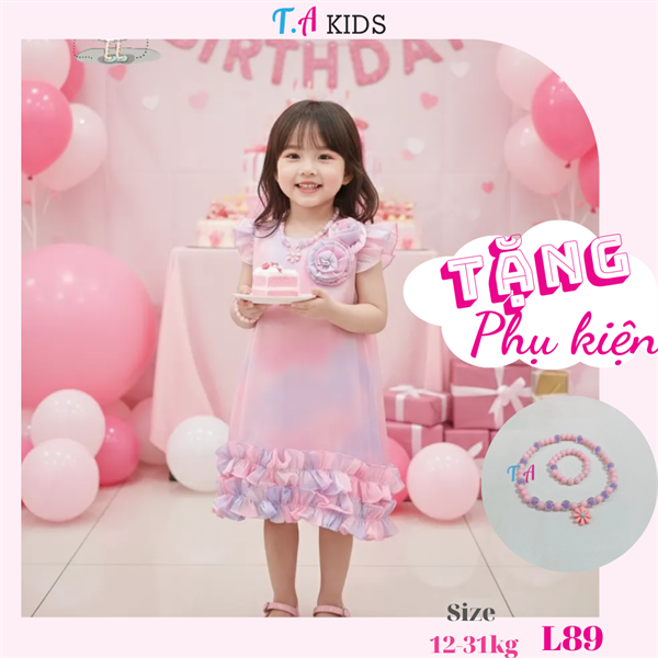 L89 (12-31Kg) Váy hồng tím 2 hoa ngực