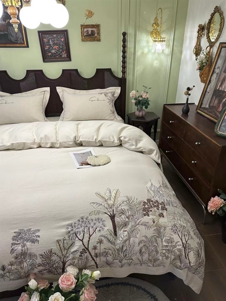 Bộ ga | Cotton Linen Satin thêu thủ công - Thêu lâu đài - MBY02.04