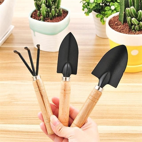 Dụng cụ Làm vườn Cán Gỗ mini (Xẻng ngắn và dài-Cào) - Bộ 3 dụng cụ 17 cm