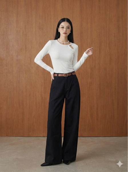 Quần jean kaki phối túi kèm dây nịt