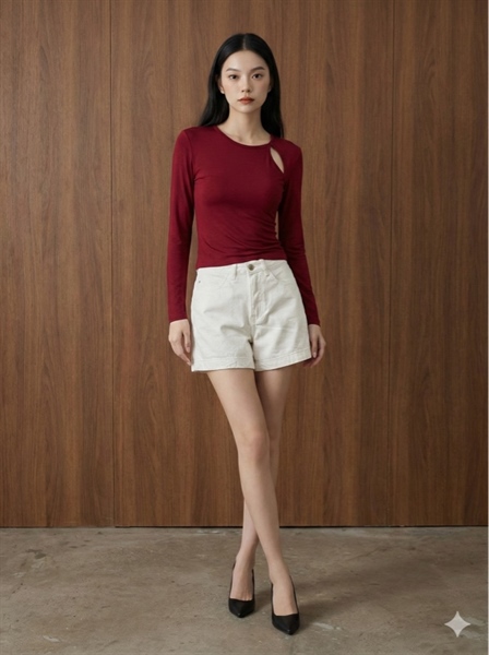 Quần short jean basic dáng chữ A lưng cao