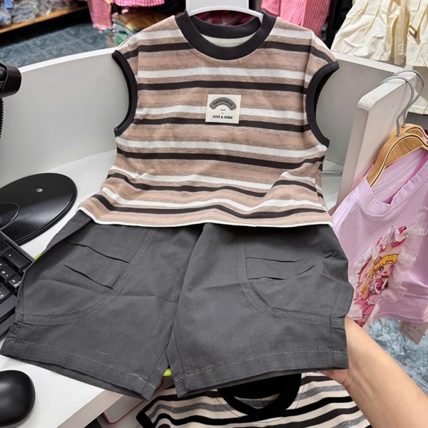 (5-13) BT Set áo sát nách quần thô. Sọc xám