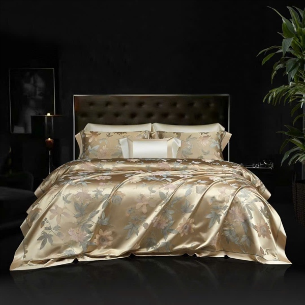 Bộ ga | Lụa tơ tằm tự nhiên, dệt màu jacquard "Nguyệt Ngọc Lan Hương" - Be vàng hoa to