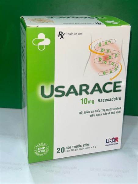 Thuốc cốm trị tiêu chảy Usarace 10mg Racecadotril (Hộp 20 gói x 1g) - Usarich