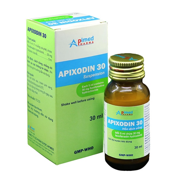 Thuốc chống dị ứng Apixodin 30 Fexofenadin 30mg/5ml (Hộp 1 lọ 30ml) - Apimed (Hộp)
