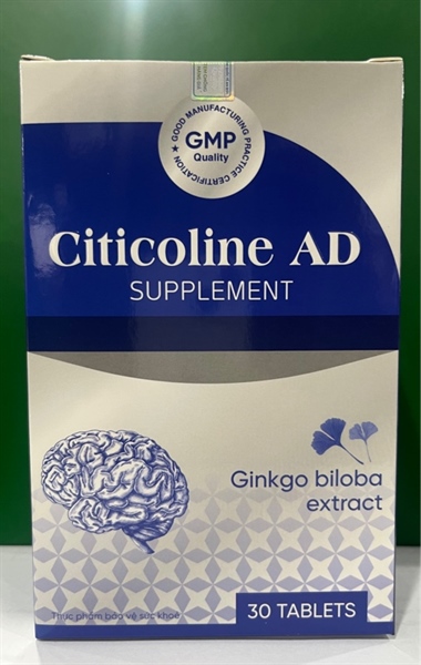 Viên bổ não Citicoline AD Supplement Hỗ trợ tăng tuần hoàn máu não (Hộp 5 vỉ x 6 viên) - STP