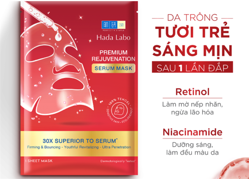 Mặt nạ tinh chất làm săn chắc và cải thiện dấu hiệu lão hóa da Hada Labo Premium Rejuvenation Serum mask 23g - Rohto/VN