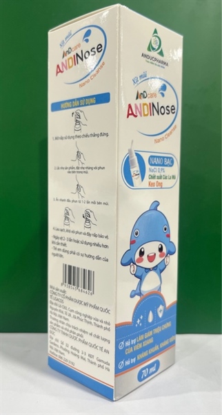 Xịt mũi keo ong nano bạc AnDcare ANDINose 70ml Nacl 0,9% Hỗ trợ giảm triệu chứng viêm xoang - Lisacos/ An Đức (PP)