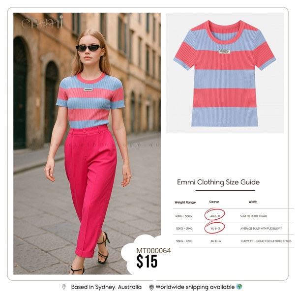 Striped Ribbed Tee - Pink & Blue