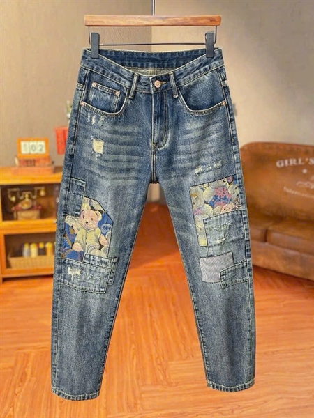 Jean Dài QCCC- M9529 Xanh đắp vá Gấu- From straight fit