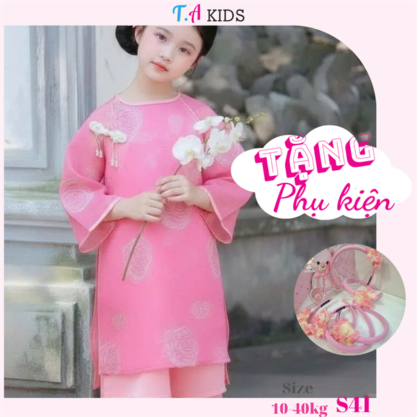 S41 (10-40kg) Áo dài hoa hồng cúc tàu
