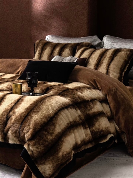Bộ ga sọc nâu vàng | Lông nhung