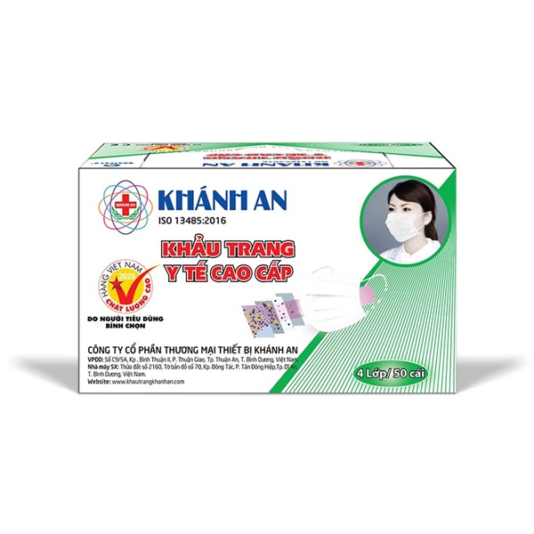 Khẩu trang y tế cao cấp Khánh An màu trắng 50 cái/ hộp