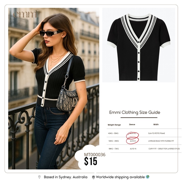 Black V-neck Ribbed Knit Top