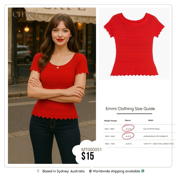 Red Scalloped Hem Knit Top