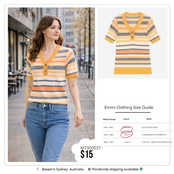 Striped V-neck Knit Top - Yellow & Grey