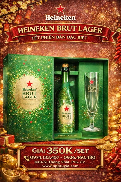 Bia Heineken Brut Lager 750ml Hà Lan tặng kèm ly hãng ( Limited Edition )