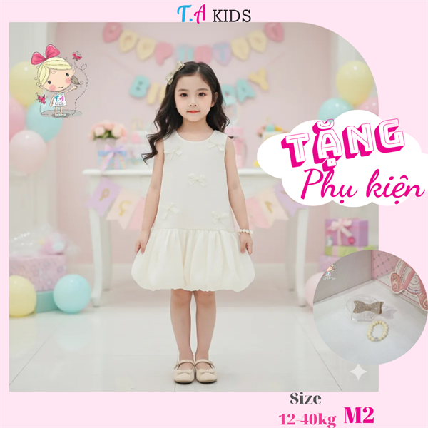 M2 (12-40kg) Váy kem nhiều nơ