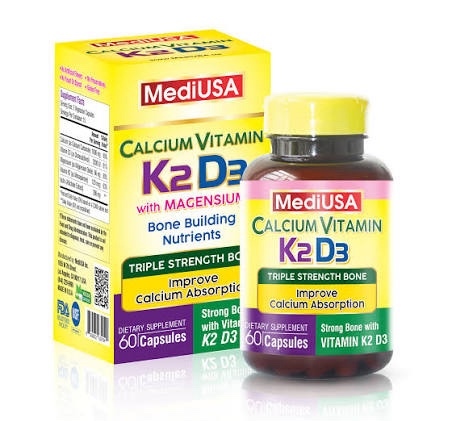 MediUSA K2D3 Calcium with Magnesium 60 viên giúp xương chắc khoẻ