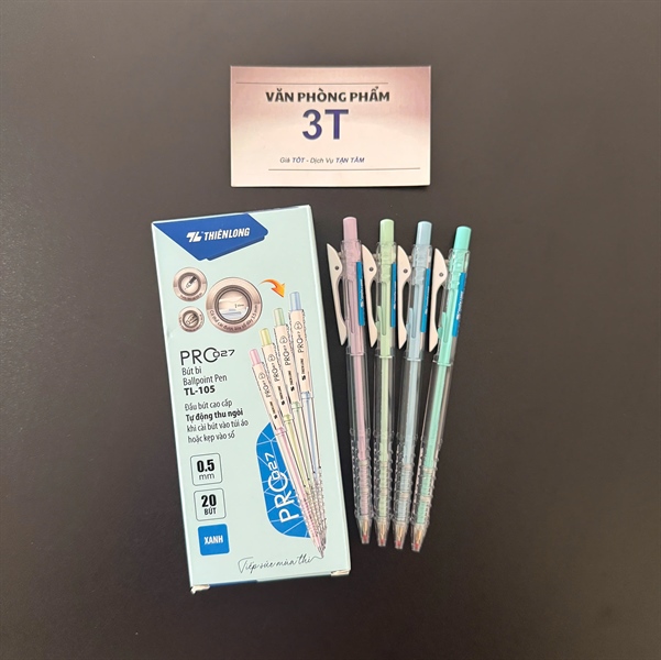 Bút Bi Màu Pastel Thiên Long TL-105 PRO 027 Mực Xanh 0.5mm