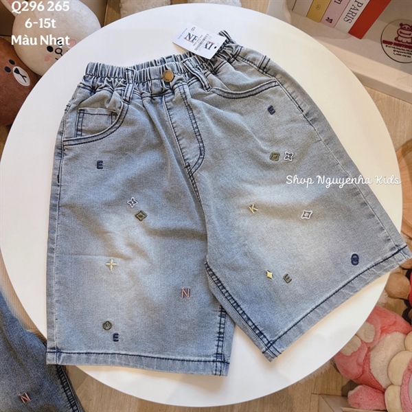 Q296 Quần lửng jean thêu hình chữ
