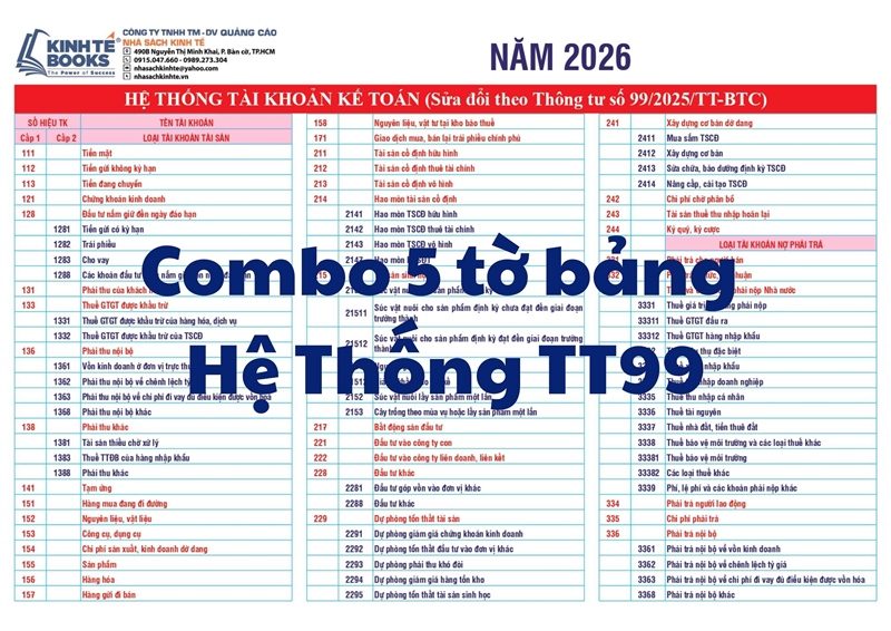 Combo 5 tờ - Hệ Thống Tài Khoản Kế Toán ( Sửa đổi theo Thông tư số 99/2025/TT-BTC)