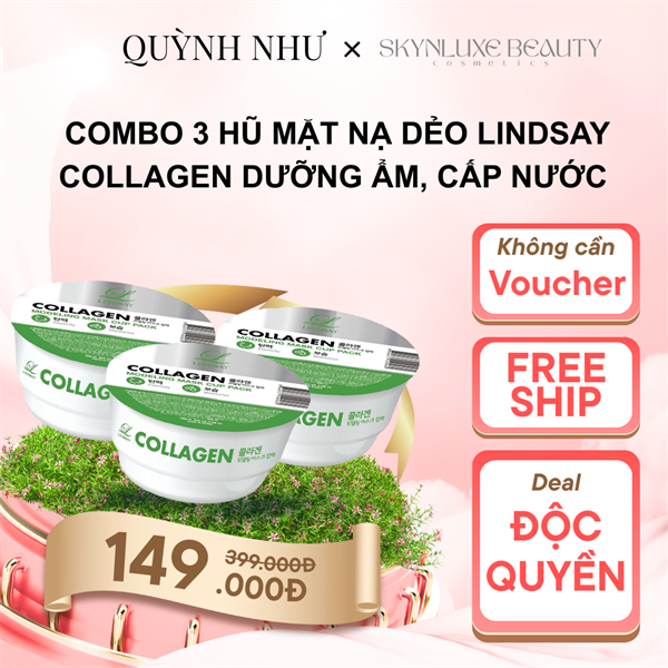 [HN] XANH LÁ_COMBO 3 Hũ Mặt nạ dẻo LINDSAY Collagen dưỡng ẩm, cấp nước cho da