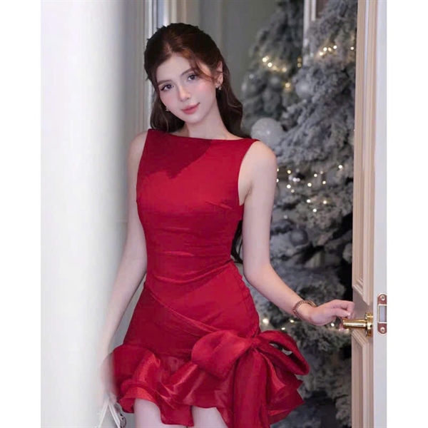 Váy đỏ buộc nơ hông ACAMELLIA