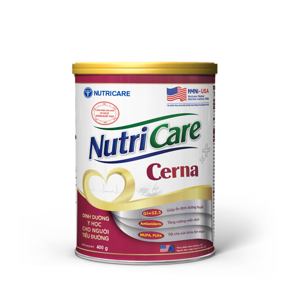 Sữa bột Nutricare Cerna 400g Dinh dưỡng y học cho người tiểu đường (trẻ trên 6 tuổi và người lớn)