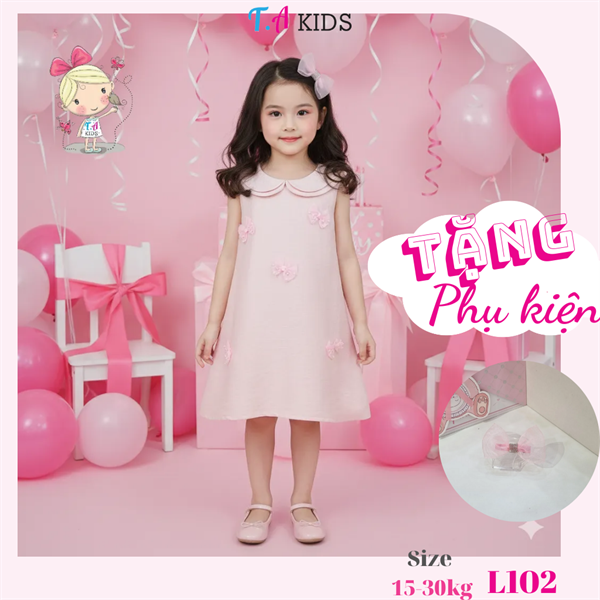 L102 (15-30Kg) Váy hồng nhiều nơ