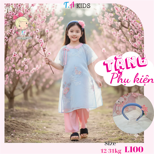 L100 (12-31kg) Áo dài xanh hoa sen