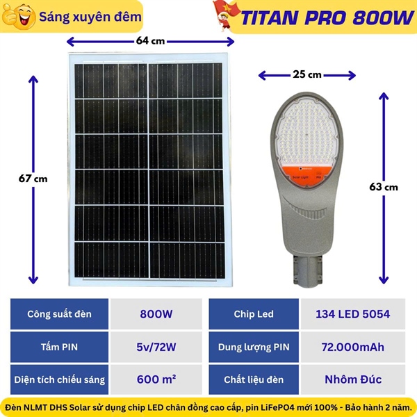 ĐÈN NLMT TITAN PRO 800W - TN800 CÔNG SUẤT CAO --- Bộ đèn đường năng lượng mặt trời solar light 800W, gồm tấm pin và giá đỡ