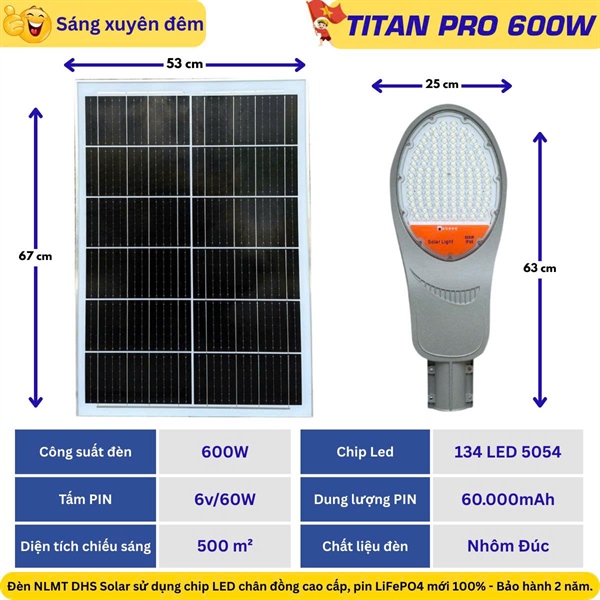 ĐÈN NĂNG LƯỢNG MẶT TRỜI TN 600W SIÊU SÁNG TITAN PRO 600w --- Bộ đèn đường năng lượng mặt trời solar light 600W, gồm tấm pin và giá đỡ