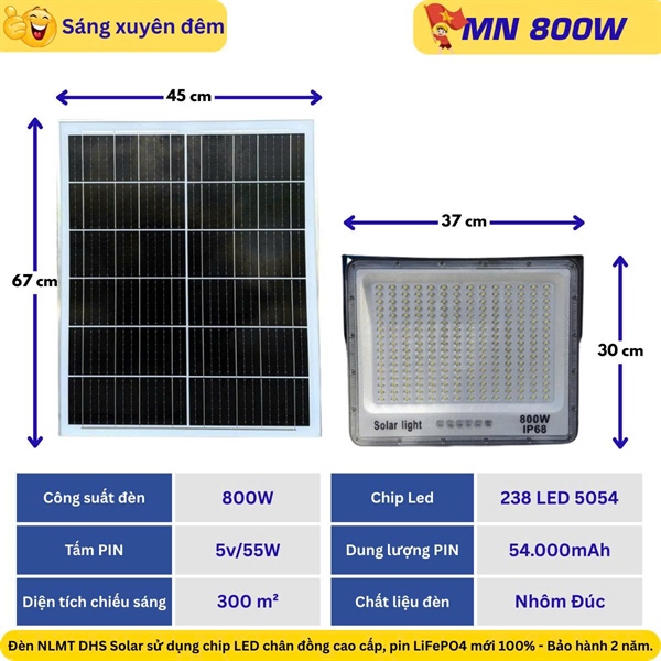 Đèn Led pha NLMT Solar light 800W ( MN800 ) ---Bộ đèn năng lượng mặt trời solar light 800W, gồm tấm pin và giá đỡ