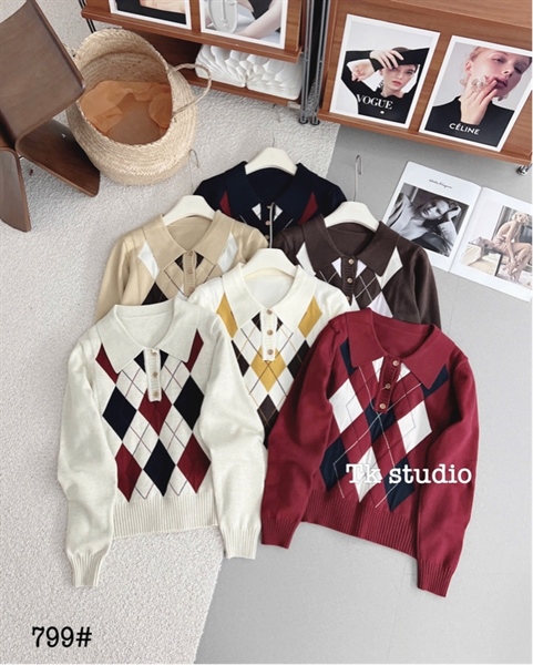 Áo len polo kẻ trám 799