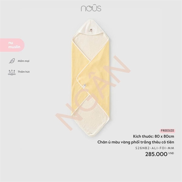 Chăn ủ màu vàng phối trắng thêu cô tiên Nous S26NB2-AL1-F01-MM-FS