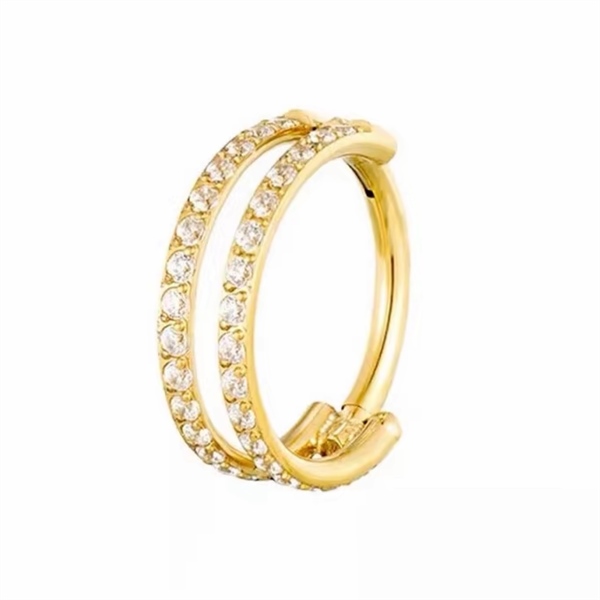 GOLD DOUBLE ROW CZ HUGGIE HOOP EARRINGS - TITTANIUM