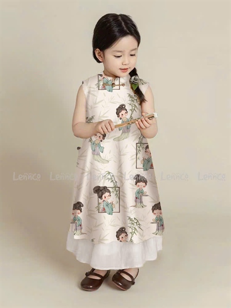 (12m-10y) BG áo dài yếm cô gái trúc. Trắng