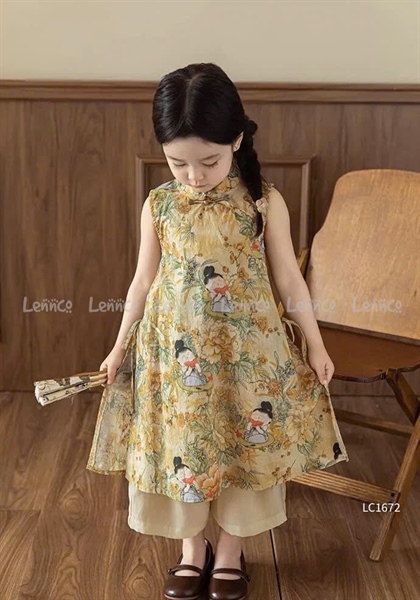 (12m-10y) BG áo dài yếm cô gái hoa. Vàng