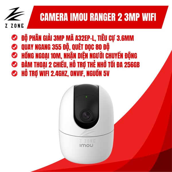 Camera Imou Wifi 3MP Ranger 2 A32EP quay quét 360 độ, đàm thoại 2 chiều