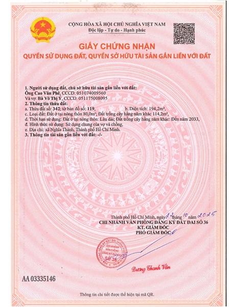 AC-CĐ-ĐB0007 - Thửa đất 342- Tờ bản đồ 119 Nghĩa Thành - TP.HCM